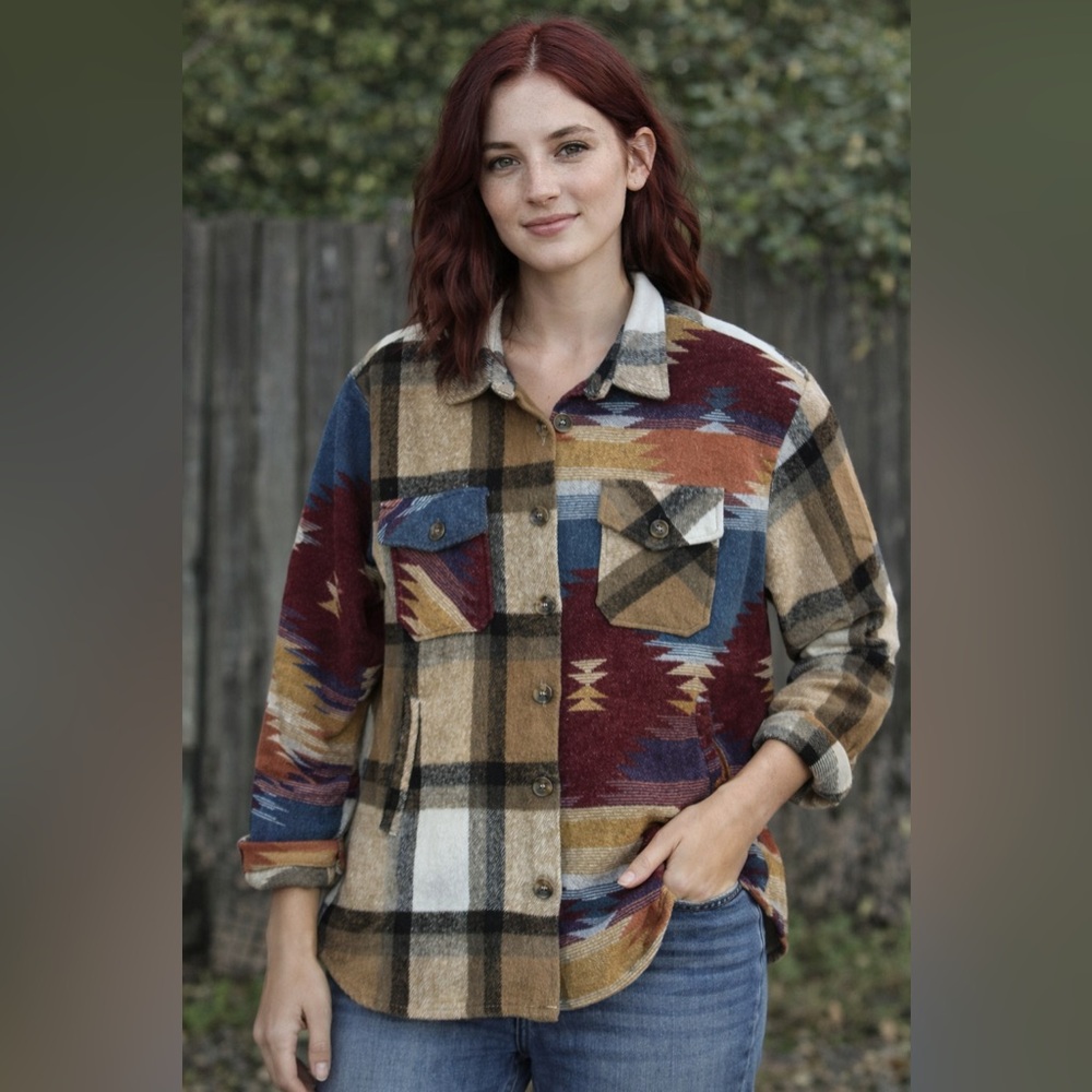 JODIFL Multi-Color Patterned Shacket with Chest P… - image 1